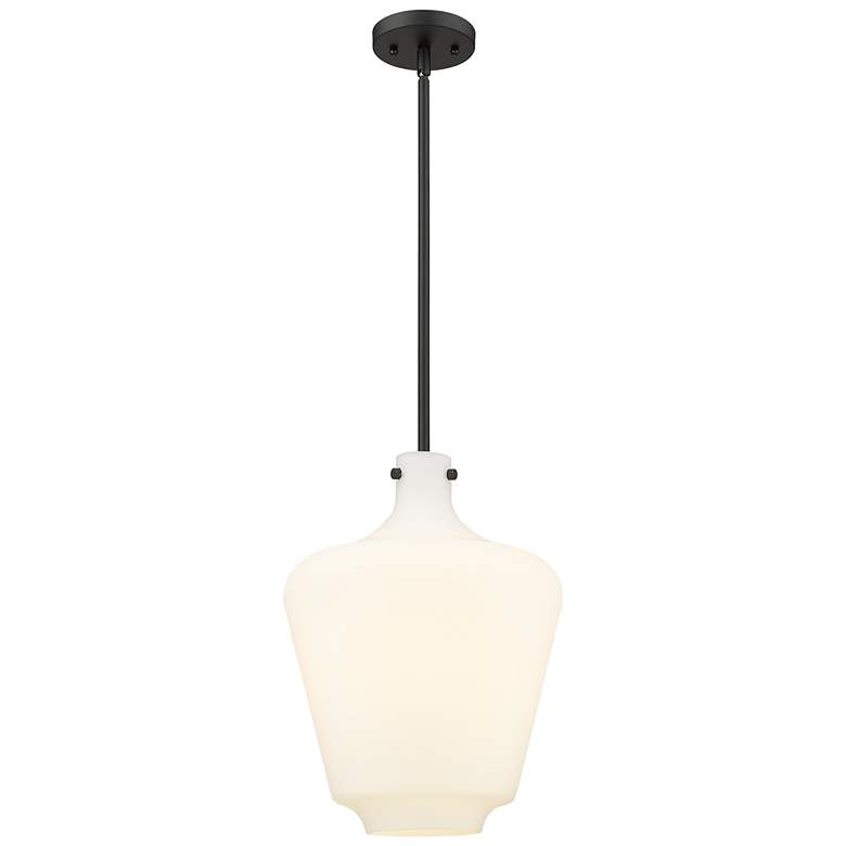 Image 1 Norwalk 12" Matte Black Stem Hung Mini Pendant w/ Matte White Shade