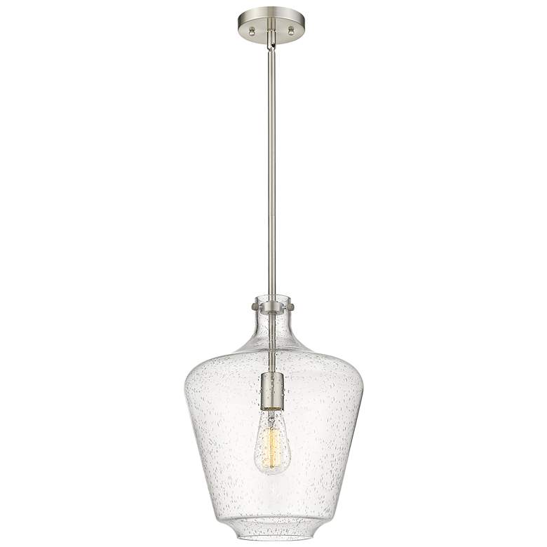 Image 1 Norwalk 12" Stem Hung LED Mini Pendant - Brushed Satin Nickel - Seedy