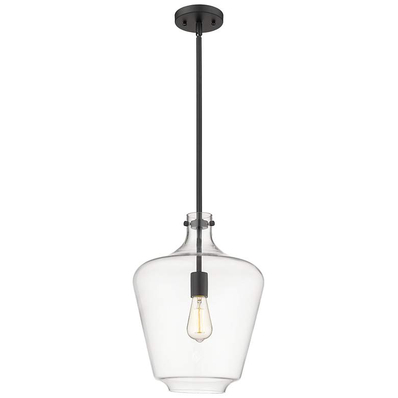 Image 1 Norwalk 12" Stem Hung LED Mini Pendant - Matte Black - Clear Shade