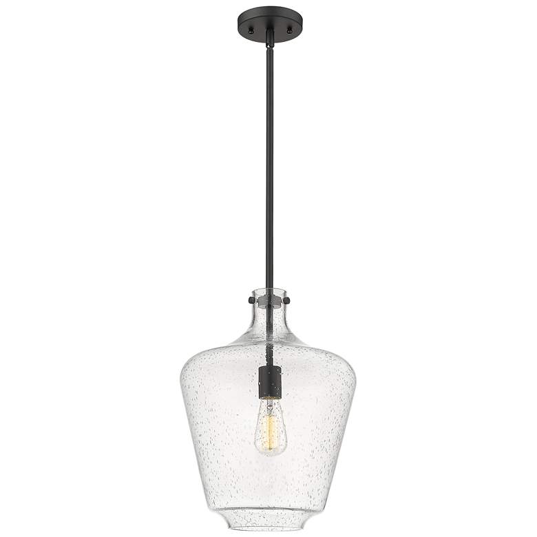 Image 1 Norwalk 12" Stem Hung LED Mini Pendant - Matte Black - Seedy Shade