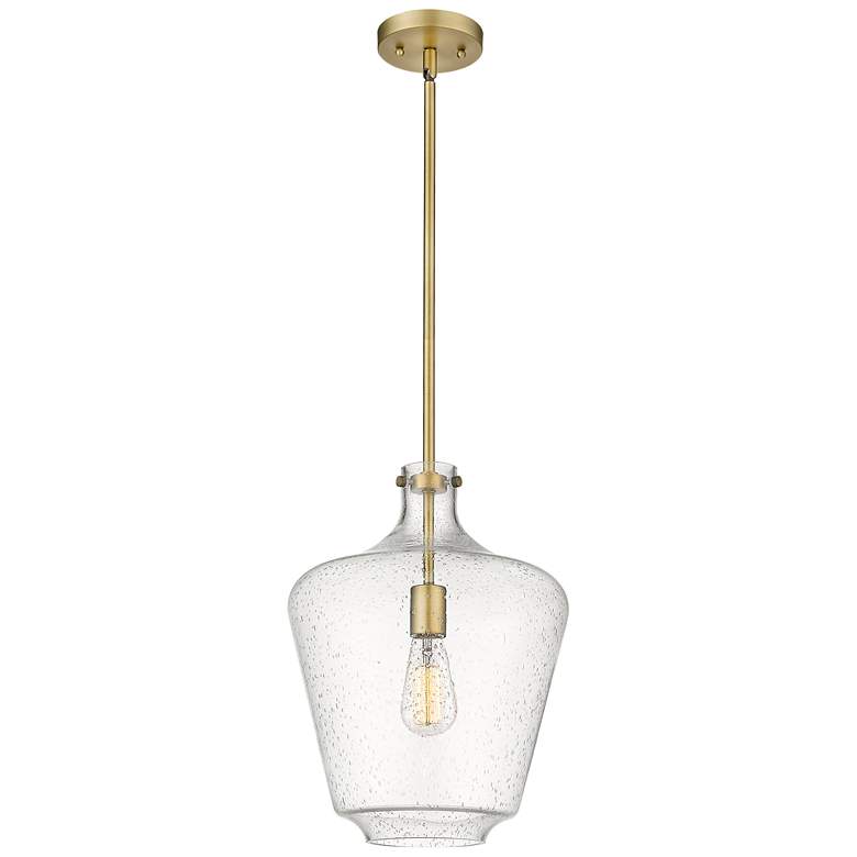 Image 1 Norwalk 12" Stem Hung LED Mini Pendant - Brushed Brass - Seedy Shade