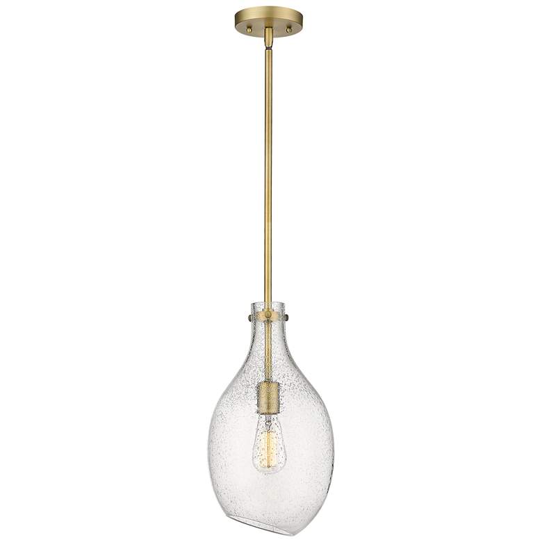 Image 1 Norwalk 9" Brushed Brass Stem Hung Mini Pendant w/ Seedy Shade