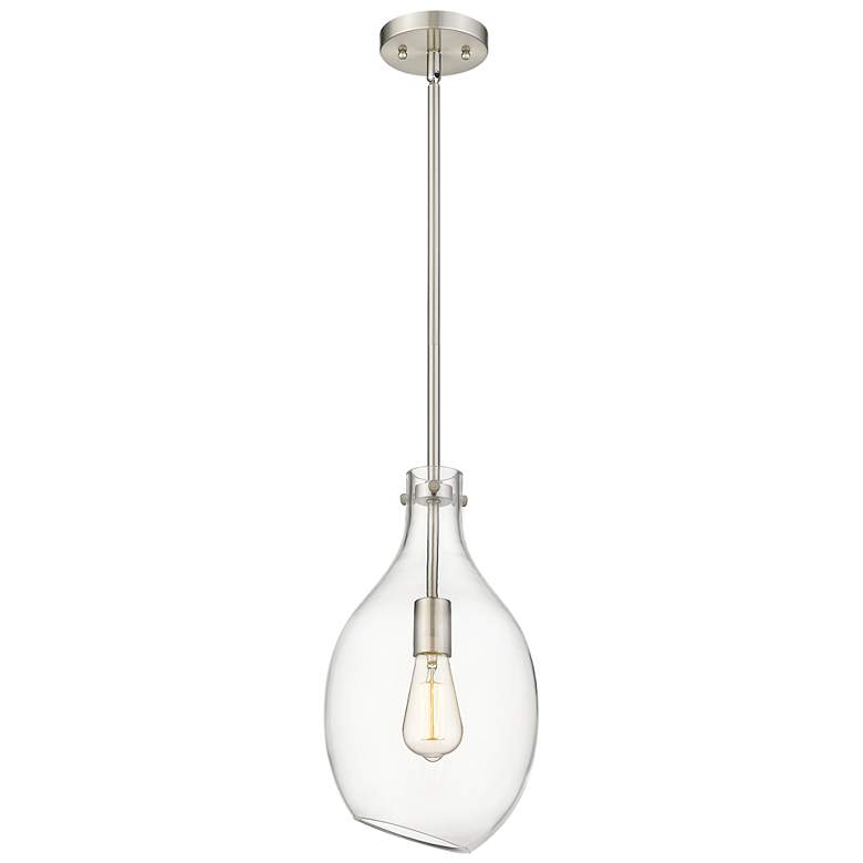 Image 1 Norwalk 9" Brushed Satin Nickel Stem Hung Mini Pendant w/ Clear Shade