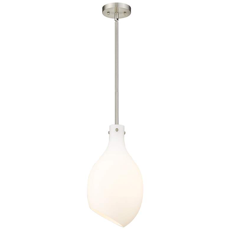 Image 1 Norwalk 9" Brushed Satin Nickel Stem Hung Mini Pendant w/ Matte White