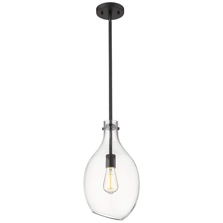 Image 1 Norwalk 9" Matte Black Stem Hung Mini Pendant w/ Clear Shade