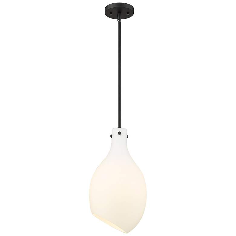 Image 1 Norwalk 9" Matte Black Stem Hung Mini Pendant w/ Matte White Shade