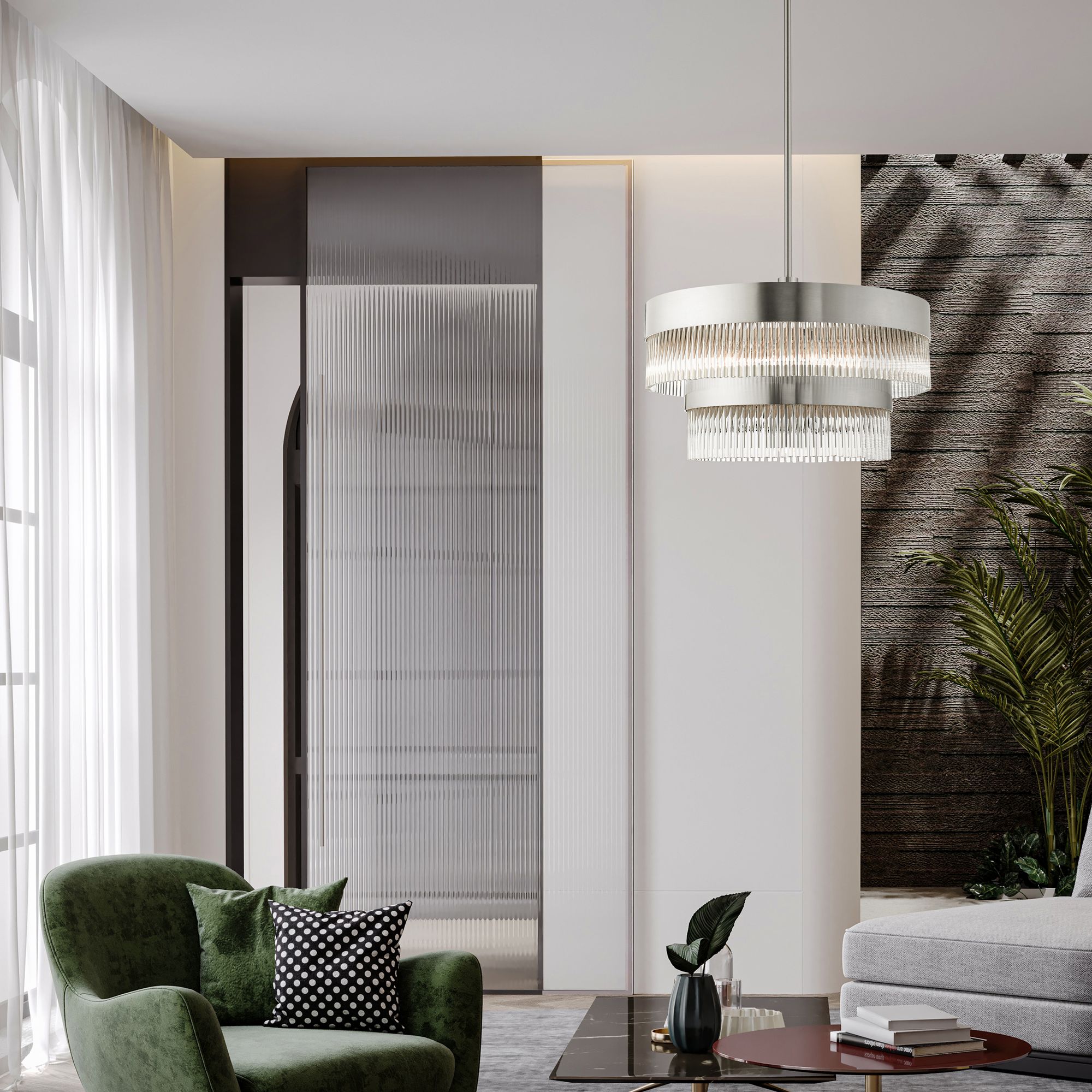 Norwich 24" Wide Brushed Nickel 2-Tier 7-Light Chandelier in scene