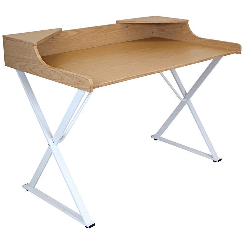 Image 1 Notation Natural Wood and White Metal Office Desk
