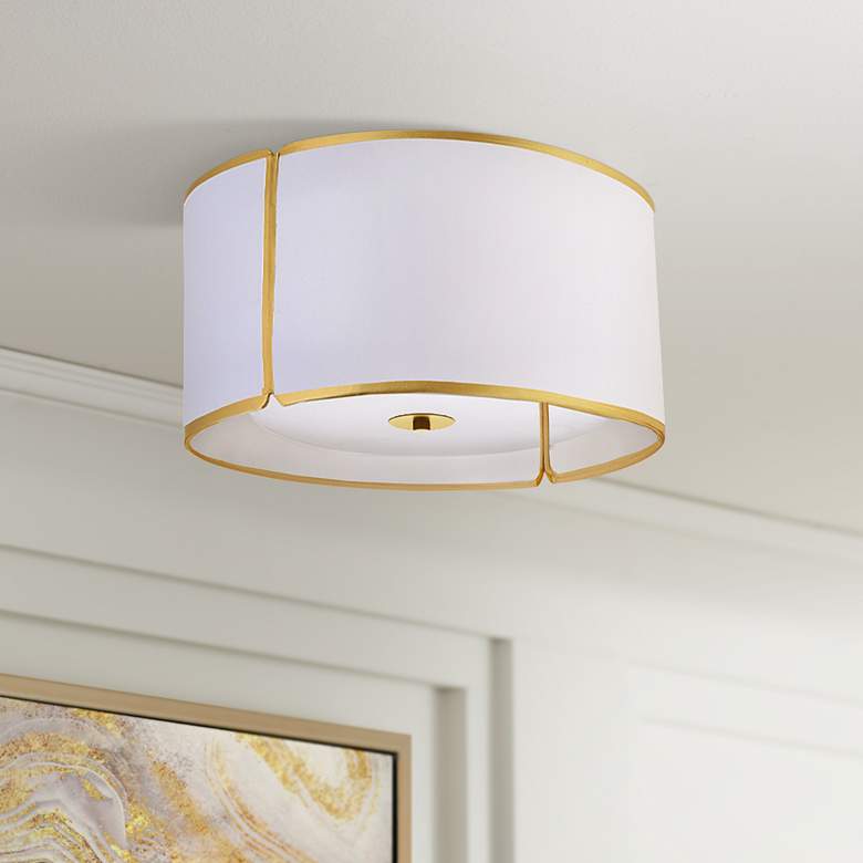 Image 2 Notched Drum 15" Wide 3 Light Gold Flush Mount