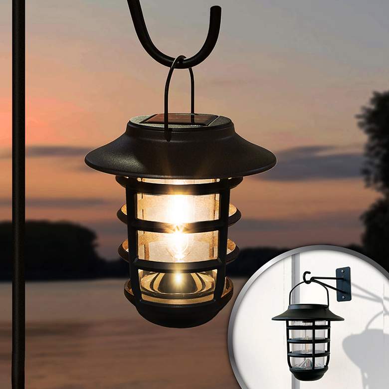 Image 3 Nottingham 6 3/4" High Black LED Solar LED Hanging Coach Light more views