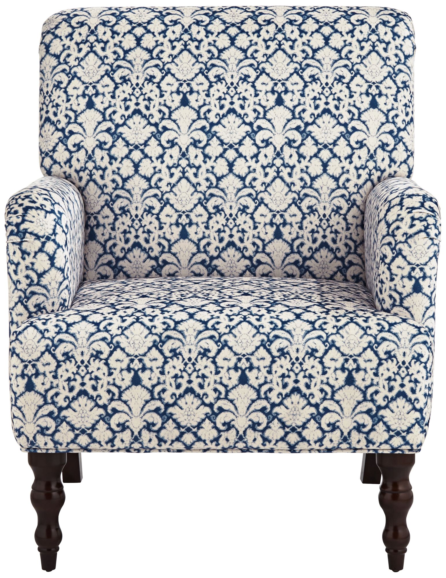 Nottingham Blue and White Fabric Arm Chair in scene