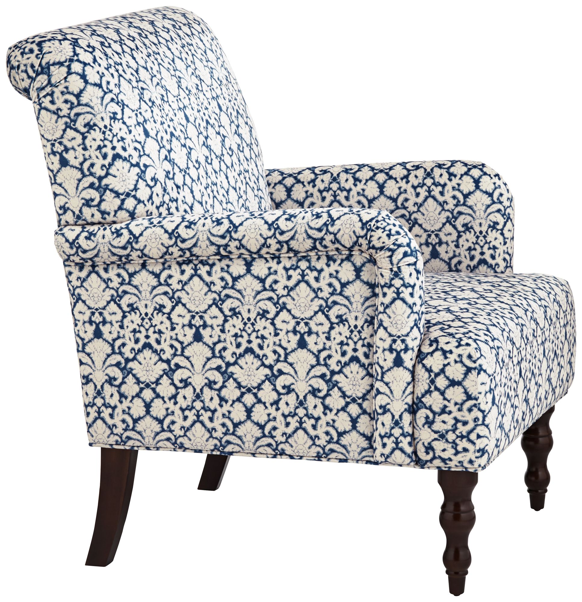 Nottingham Blue and White Fabric Arm Chair in scene