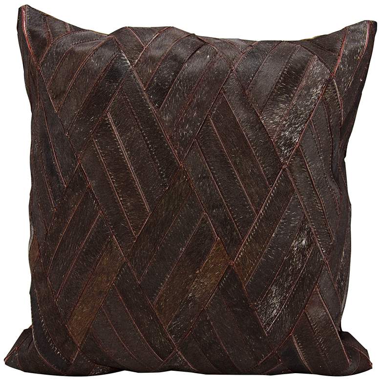 Image 1 Nourison Basket Weave Leather 20 inch Square Brown Pillow