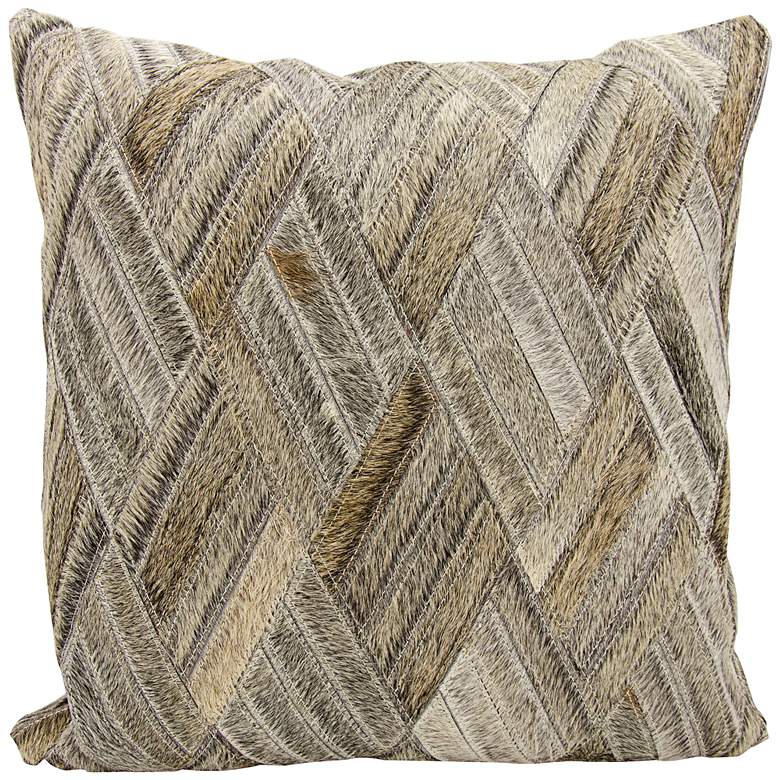 Image 1 Nourison Basket Weave Leather 20" Square Gray Pillow