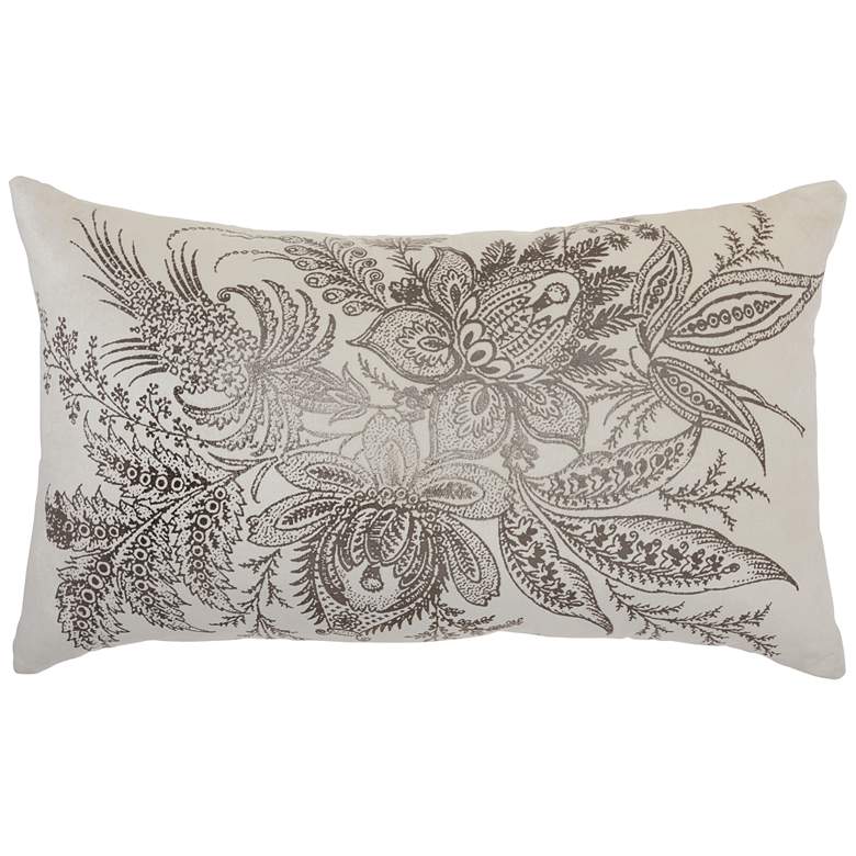 Image 2 Nourison Cream Metallic Florals 20" x 14" Indoor Throw Pillow