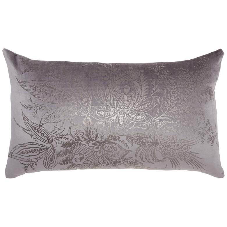 Image 2 Nourison Dark Gray Metallic Florals 20" x 14" Indoor Throw Pillow