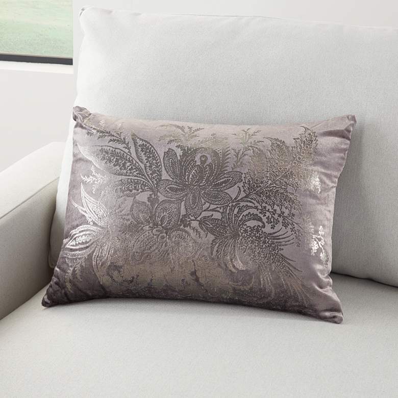 Image 1 Nourison Dark Gray Metallic Florals 20" x 14" Indoor Throw Pillow