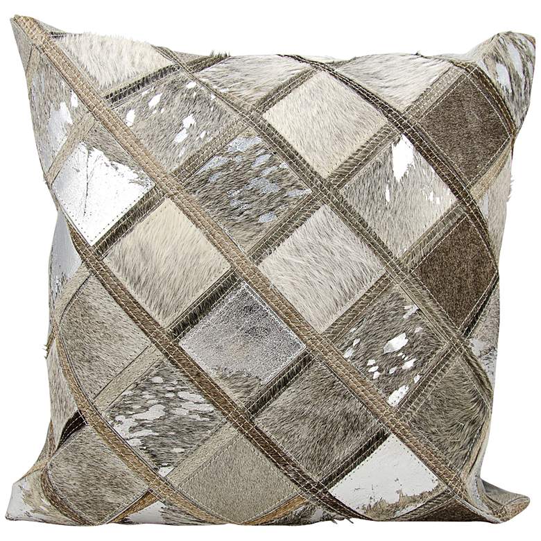 Image 1 Nourison Diamonds Leather 20 inch Square Silver Gray Pillow
