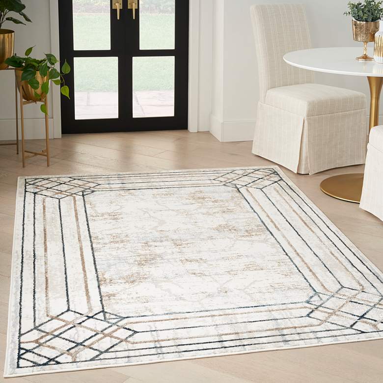 Image 1 Nourison Glitz GLZ03 5&#39;3 inchx7&#39;3 inch Ivory Taupe Area Rug