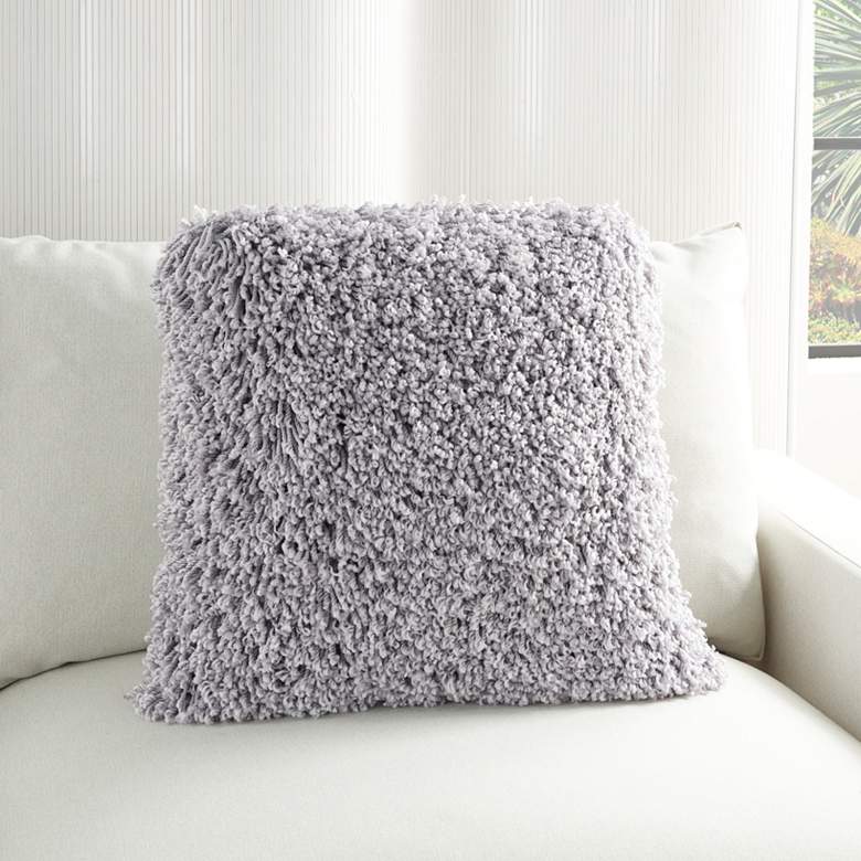 Image 1 Nourison Gray Curly Shag 20" Square Indoor Throw Pillow