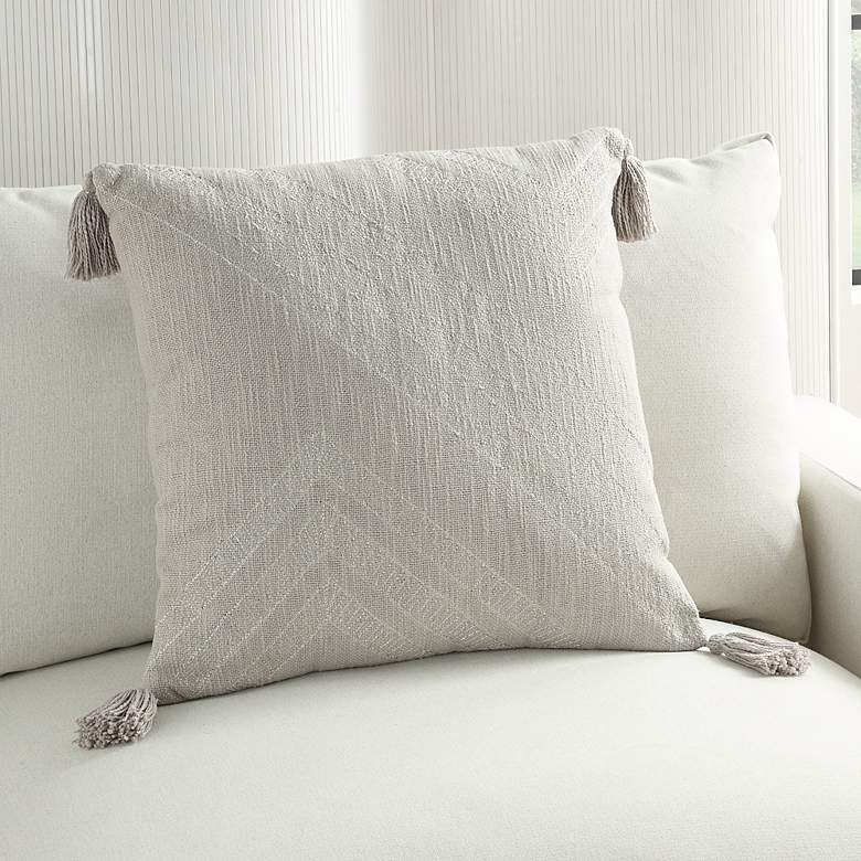 Image 1 Nourison Gray Metallic Embroidery 20" Square Indoor Throw Pillow