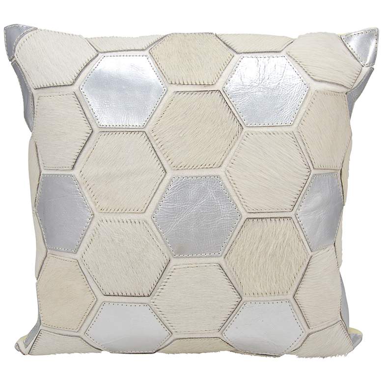 Image 1 Nourison Hexagon 20 inch Square White Silver Throw Pillow