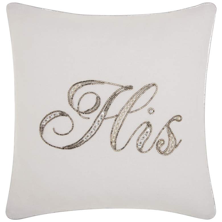 Image 1 Nourison Home White Beaded His 14" Square Indoor Throw Pillow