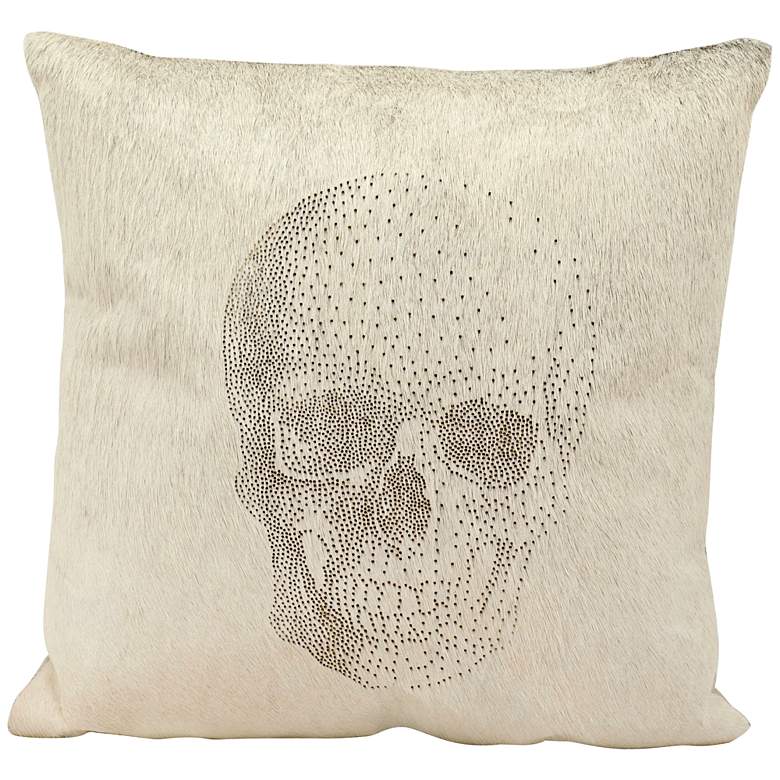 Image 1 Nourison Laser Cut Skull Natural Leather 20 inch Square Pillow