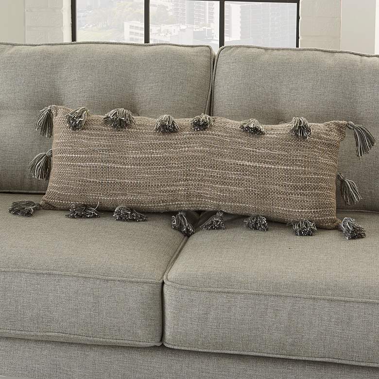 Image 1 Nourison Life Styles Charcoal Tassels 33"x 13" Throw Pillow