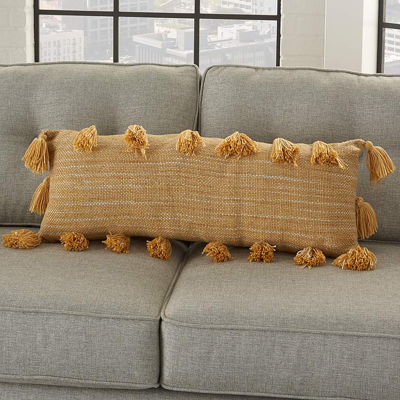 Image 1 Nourison Life Styles Mustard Tassels 33 inchx 13 inch Throw Pillow