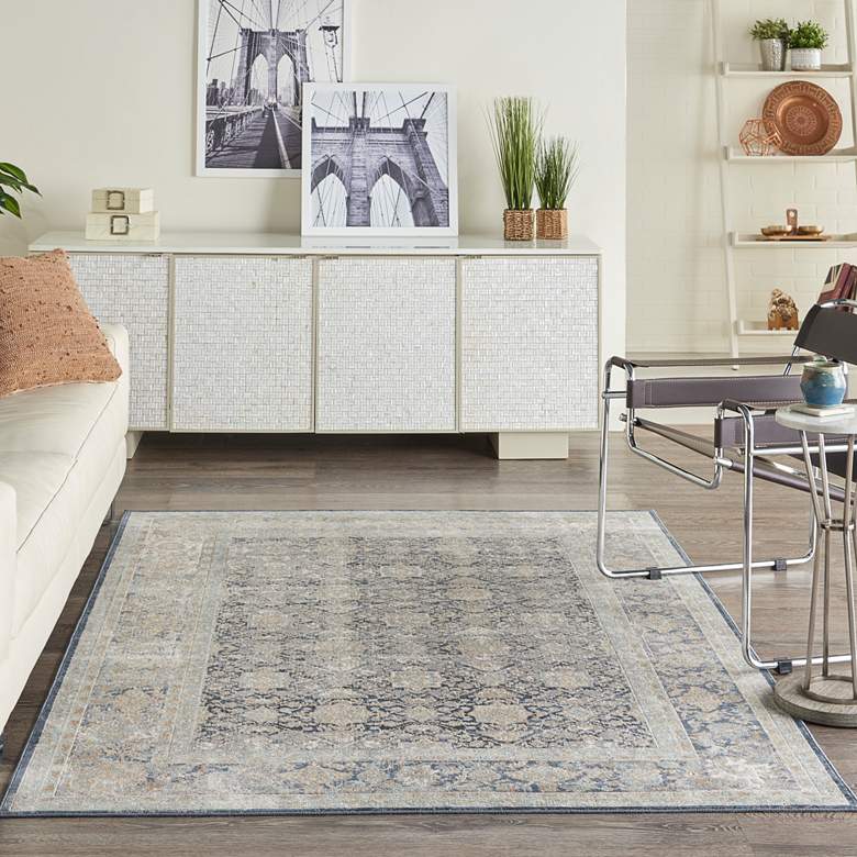 Image 1 Nourison Malta 5'3" x 7'7" Navy Bordered Indoor Rug