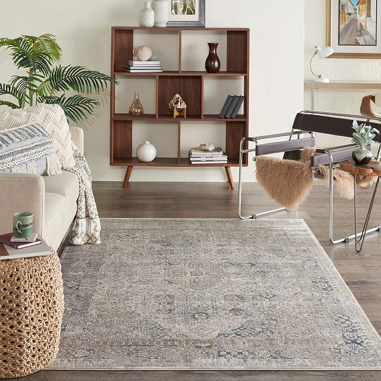 Image 1 Nourison Malta MAI01 5'3"x7'7" Ivory and Blue Rug
