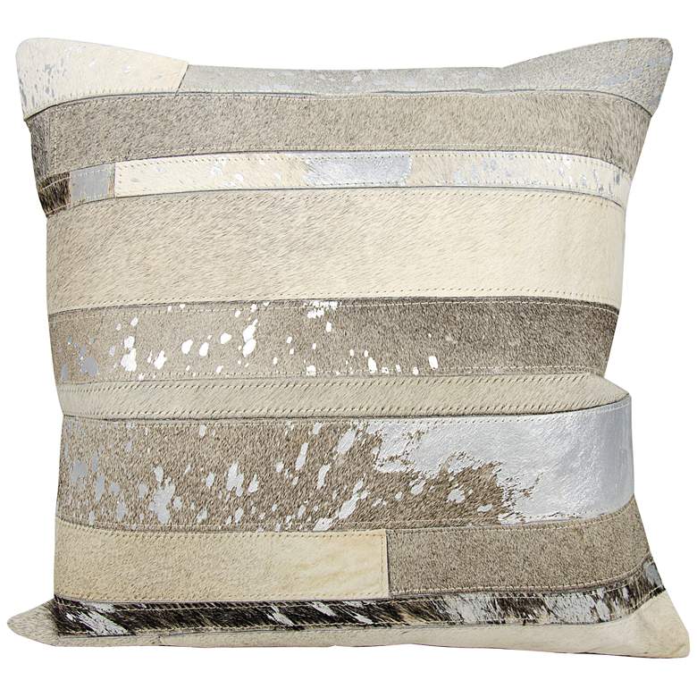 Image 1 Nourison Mix Stripes 20 inch Square Silver Gray Pillow