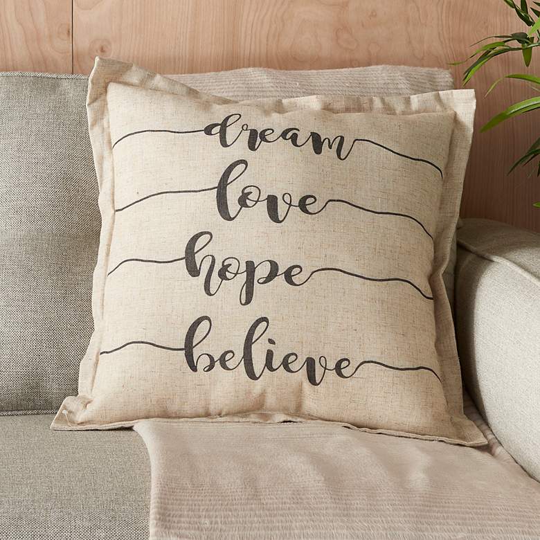 Image 1 Nourison Natural Dream Love Hope Beli 18" Square Indoor Throw Pillow