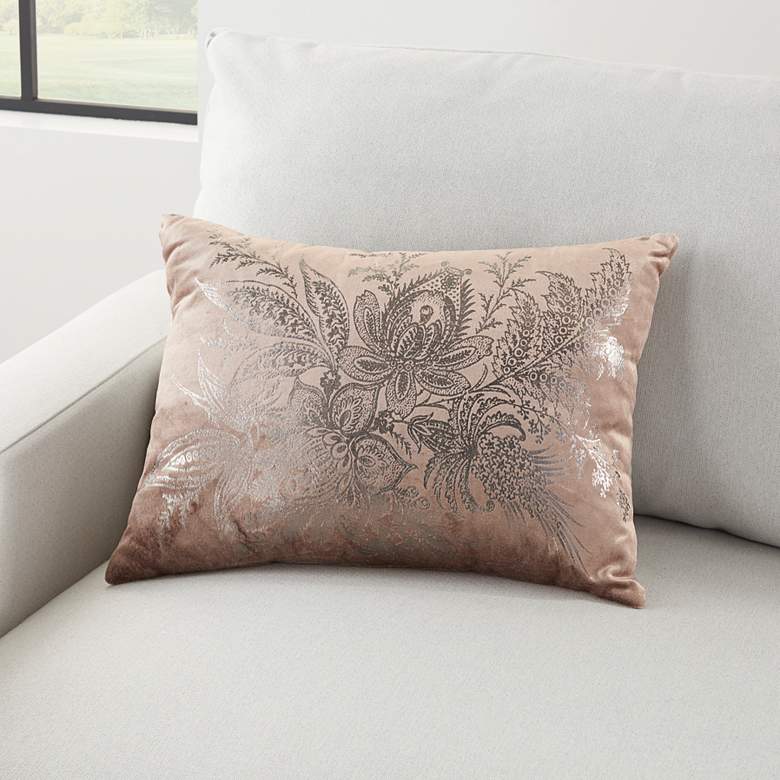 Image 1 Nourison Nude Metallic Florals 20" x 14" Indoor Throw Pillow