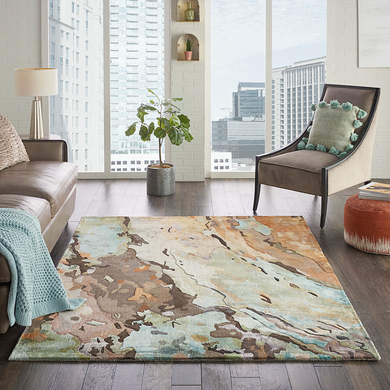 Image 1 Nourison Prismatic PRS09 5'6"x7'5" Green Brown Wool Area