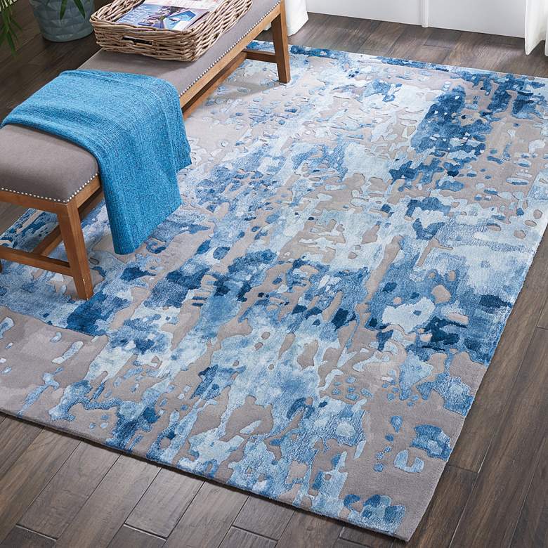 Image 1 Nourison Prismatic PRS10 5'6"x7'5" Blue Gray Wool Area Ru