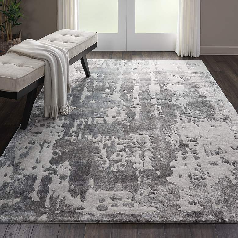 Image 1 Nourison Prismatic PRS12 5'6"x7'5" Silver Gray Wool Area