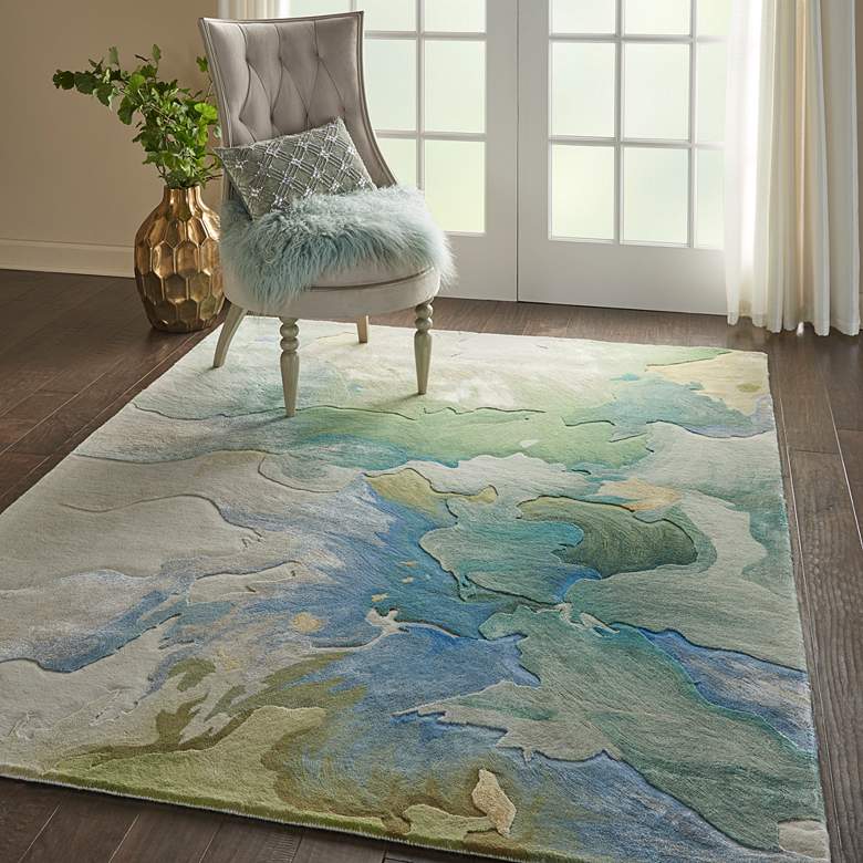 Image 1 Nourison Prismatic PRS16 5&#39;6 inchx7&#39;5 inch Seafoam Wool Area Rug