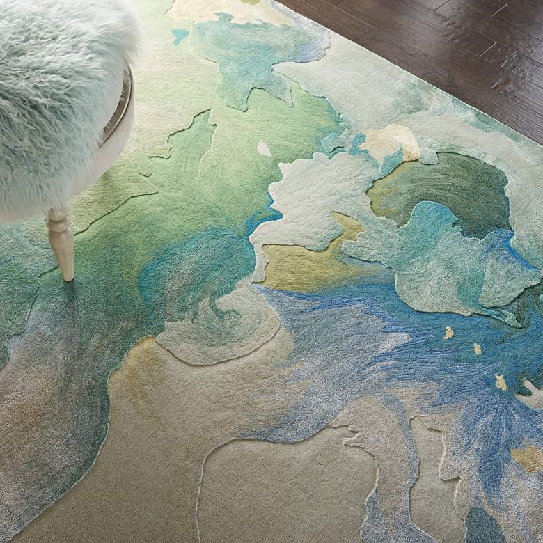 Image 5 Nourison Prismatic PRS16 5&#39;6 inchx7&#39;5 inch Seafoam Wool Area Rug more views