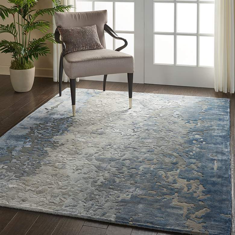 Image 1 Nourison Prismatic PRS17 5&#39;6 inchx7&#39;5 inch Denim Wool Area Rug