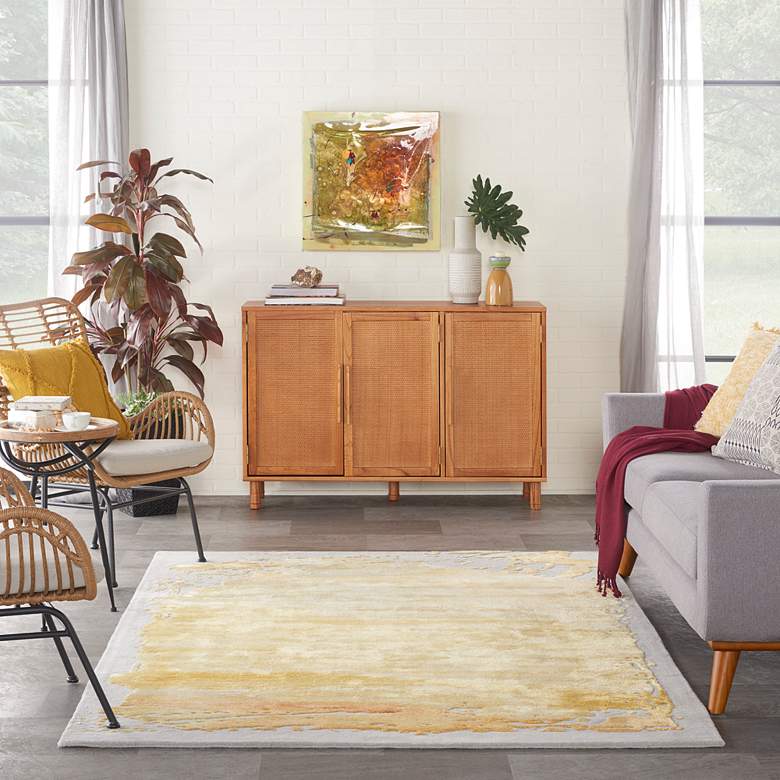 Image 1 Nourison Prismatic PRS19 5'6"x7'5" Gray Gold Wool Area Ru