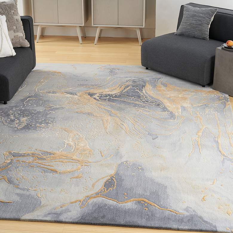 Image 1 Nourison Prismatic PRS28 5'6"x7'5" Gray Gold Wool Area Ru