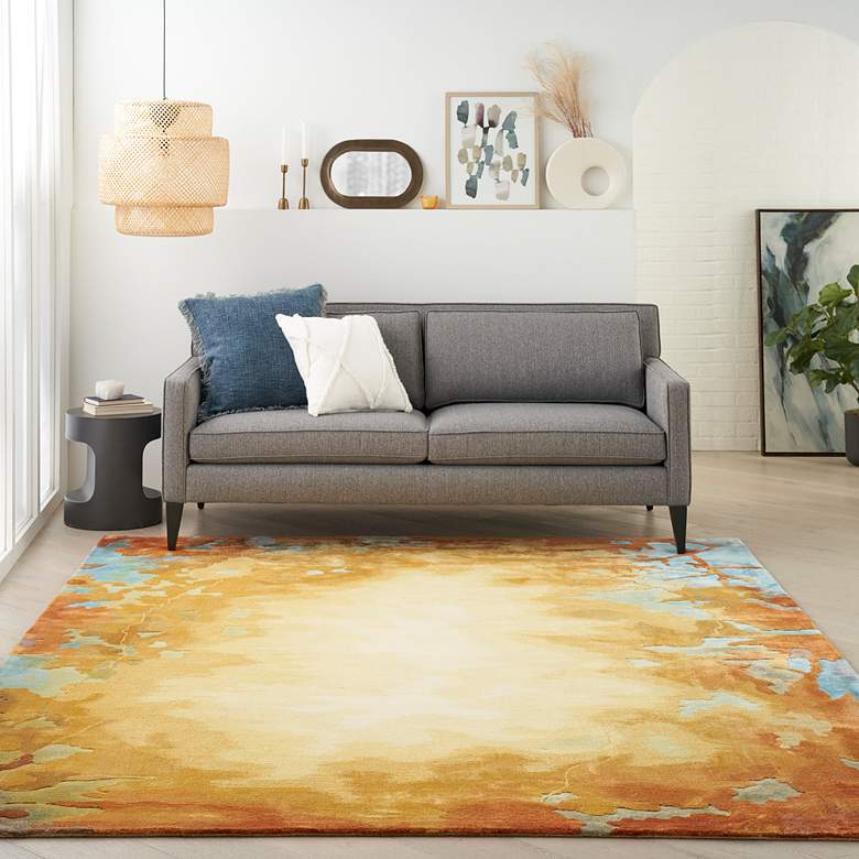 Image 1 Nourison Prismatic PRS29 5'6"x7'5" Gold Blue Wool Area Ru