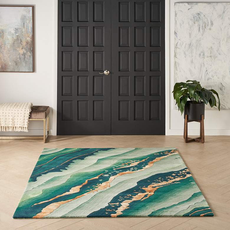 Image 1 Nourison Prismatic PRS30 5&#39;6 inchx7&#39;5 inch Emerald Wool Area Rug