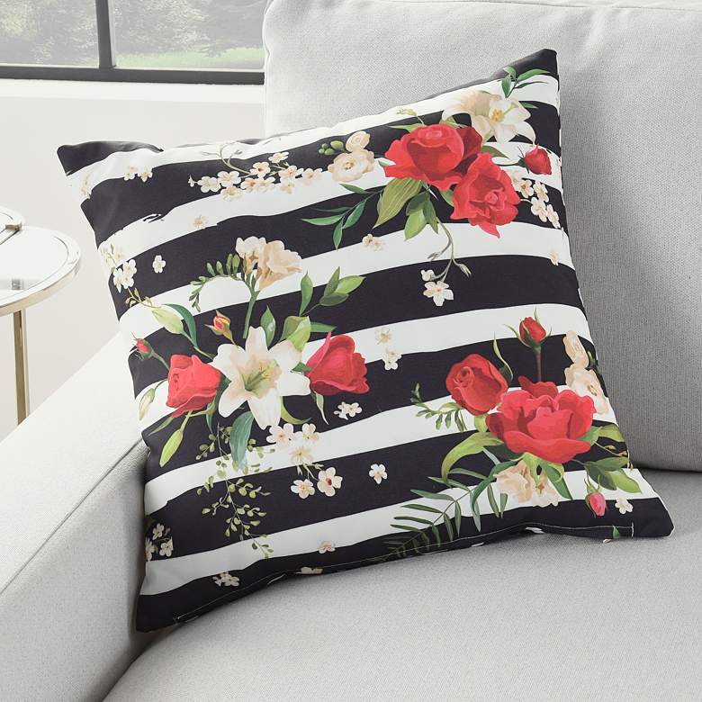 Image 1 Nourison Red Roses 18 inch Square Outdoor Throw Pillow