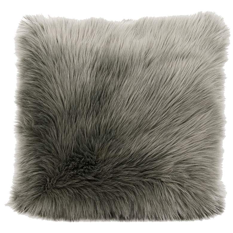 Image 1 Nourison Remen Poly Faux Fur 22 inch Square Gray Pillow