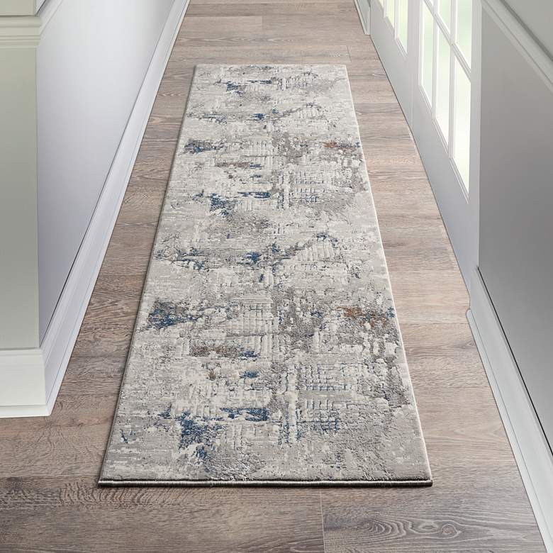 Image 1 Nourison Royal Terrace 2'2" x 7'6" Ivory Blue Indoor Rug