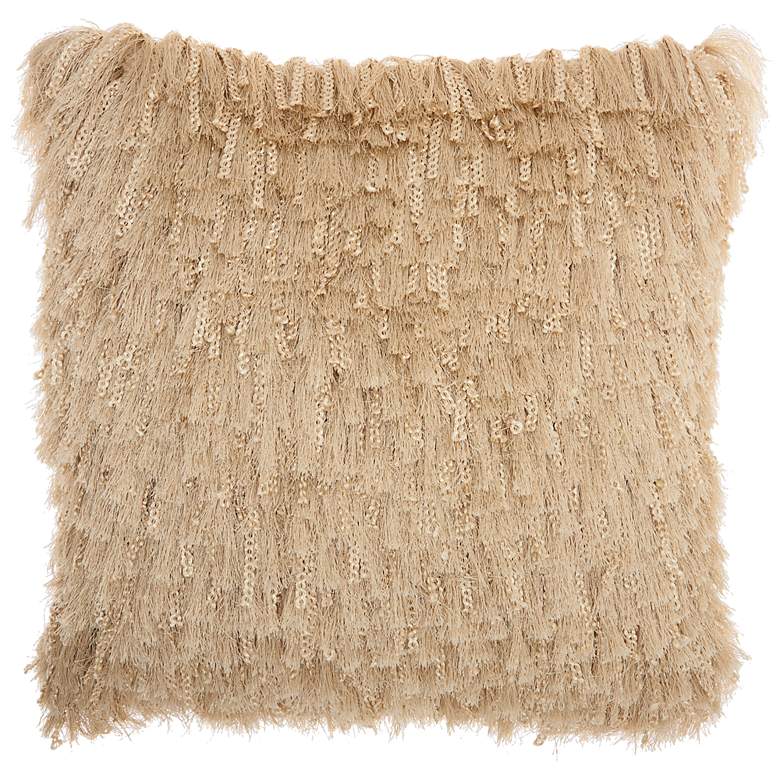 Image 1 Nourison Shag Beige Braided 20 inch Square Throw Pillow