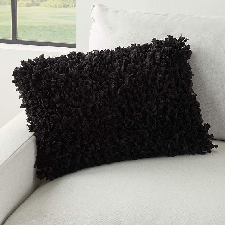 Image 1 Nourison Shag Black 20 inch x 14 inch Decorative Throw Pillow